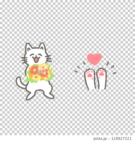 花束を持った猫 128927221