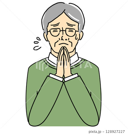手を合わせて謝っているシニア男性のイラスト 手を合わせて謝っているシニア男性のイラスト 128927227