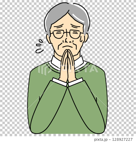 一位老人雙手合十道歉的插圖 128927227