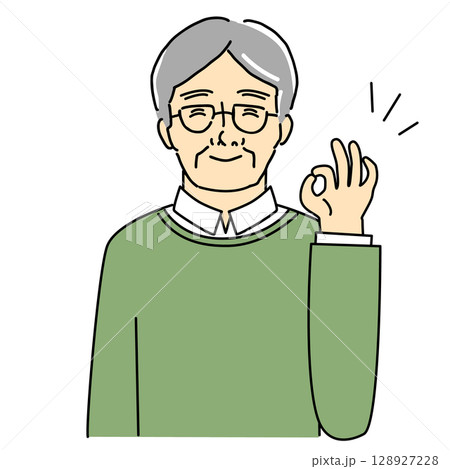 オーケーサインをするシニア男性のイラスト 128927228