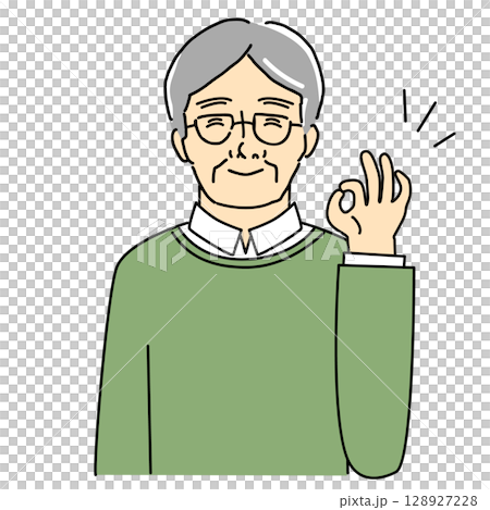 Illustration of a senior man making an OK sign 128927228