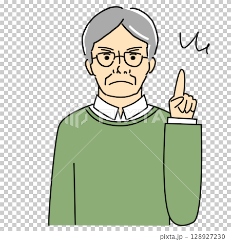 注意点を真面目な表情で伝えるシニア男性のイラスト 128927230