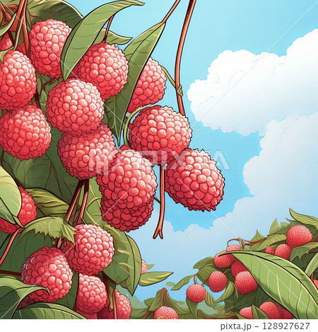 Delicious Lychee Fruit on Tree Branch A Tropical Delight, perfect for healthy eating concept. 128927627