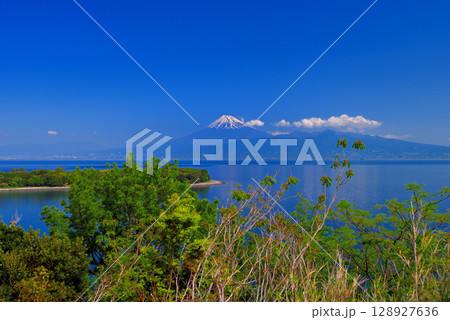 中部地方・伊豆半島・大瀬崎・富士山ビュースポット西浦江梨、駐車場からの眺め・静岡県沼津市西浦(2) 128927636