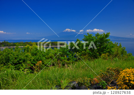 中部地方・伊豆半島・大瀬崎・富士山ビュースポット西浦江梨、駐車場からの眺め・静岡県沼津市西浦(4) 128927638