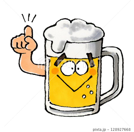指差しする生ビールのキャラクター 指差しする生ビールのキャラクター 128927668