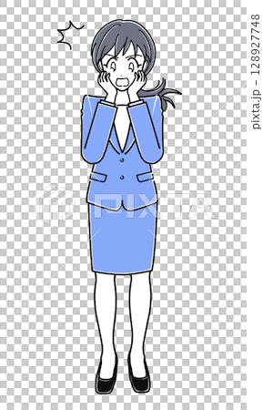 An office lady in a suit standing with a surprised expression (simple) 128927748