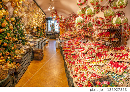 Interior of a Christmas Decoration Shop Interior of a Christmas Decoration Shop 128927828