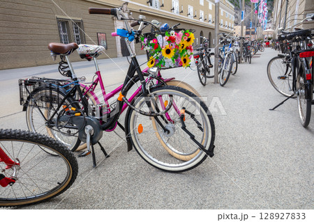 Bicycle Parking on the Street of Salzburg 128927833