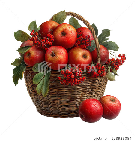 AI-generated item. Basket of apples and berries on a transparent background. AI-generated item. Basket of apples and berries on a transparent background. 128928084