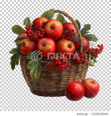 AI-generated item. Basket of apples and berries on a transparent background. AI-generated item. Basket of apples and berries on a transparent background. 128928084