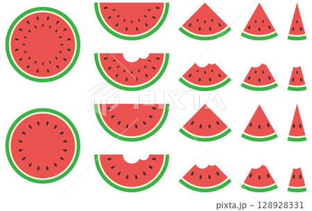 様々なカットの形のスイカアイコンのベクターイラストセット 128928331
