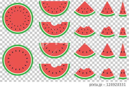 様々なカットの形のスイカアイコンのベクターイラストセット 128928331