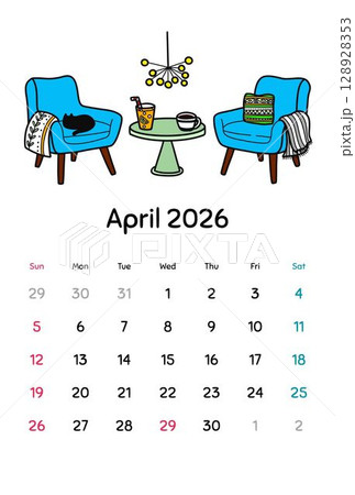 2026年4月カレンダーポストカード 128928353