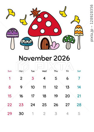 2026年11月カレンダーポストカード 128928356