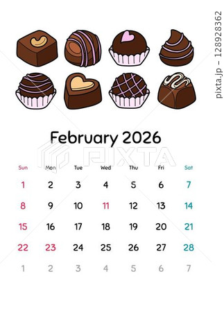 2026年2月カレンダーポストカード 128928362