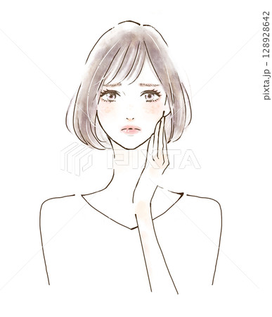 肌の炎症に悩む女性 肝斑 肌の炎症に悩む女性 肝斑 128928642