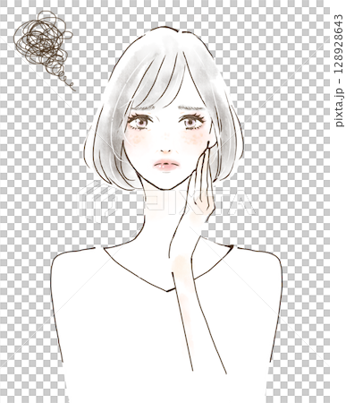 Gray-haired woman suffering from rough skin, sad, shocked 128928643