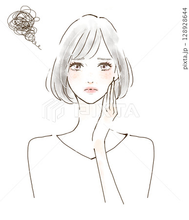 肝斑 肌トラブルでモヤモヤしている女性 肝斑 肌トラブルでモヤモヤしている女性 128928644