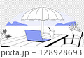 vector illustration of freelance work on the beach 128928693