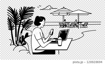 vector illustration of freelance work on the beach vector illustration of freelance work on the beach 128928694