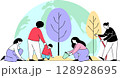 vector illustration of eco-activists planting trees together 128928695