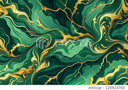 Abstract green golden marble premium texture. Modern vector background 128928768