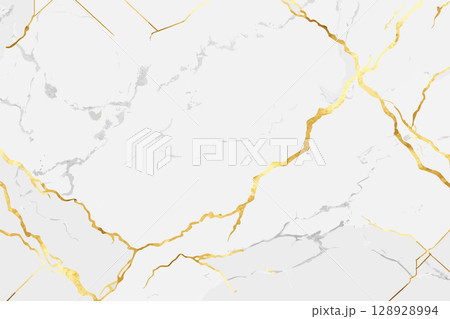 Elegant White and Gold Marble Texture Background. Vector Illustration. 128928994