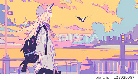 シティポップな感じの女性　夏 128929087