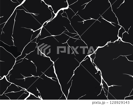Luxurious Black Marble with White Accents Pattern. Vector Illustration. 128929143