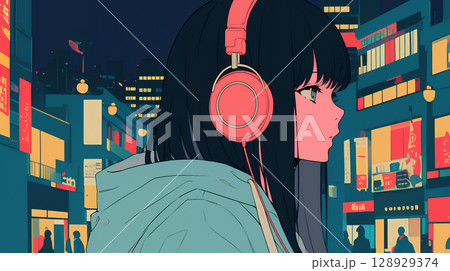 ヘッドホンで音楽を聴く女の子 ヘッドホンで音楽を聴く女の子 128929374