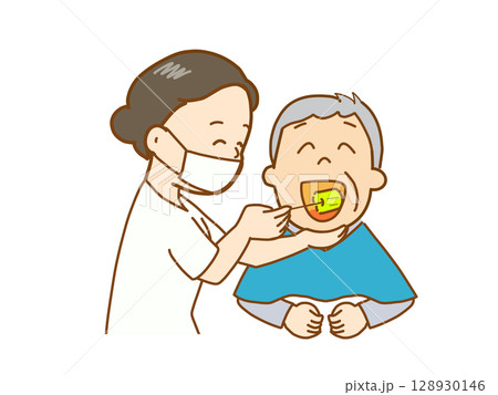 介護、口腔内を清潔に保つ、スポンジできれいにする 128930146