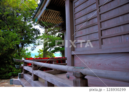 中部地方・伊豆半島・大瀬崎・淡水の神池で有名な大瀬神社、境内の眺め・静岡県沼津市西浦(1) 128930299