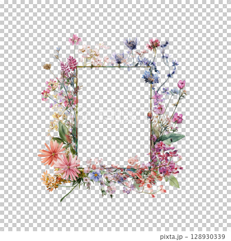 Artistic arrangement, this plant and flower frame in watercolor technique looks stunning 128930339