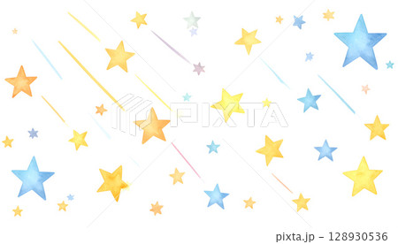 水彩風のカラフルな星のイラスト 128930536
