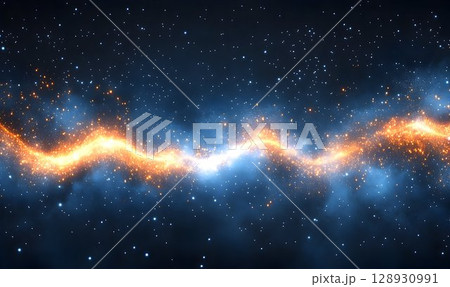 Cosmic wave of luminosity in nebulous space with bright sparkling stars 128930991
