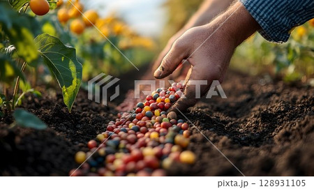 Sowing the Seeds of Tomorrow, A Farmer's Hopeful Hand in the Field 128931105
