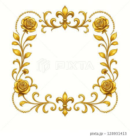 金色の薔薇とロイヤル装飾のフレーム 128931413