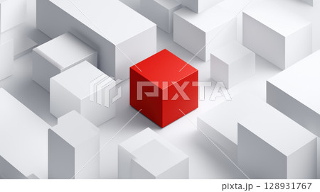 Red cube, white cube stand out from crowd, feeling confident and unique. It is visually striking and evokes sense of contrast and individuality 128931767