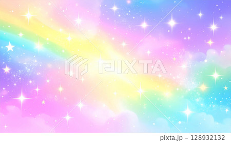 ゆめかわいいキラキラした幻想的な雲のイラスト背景 128932132