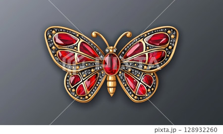 Vintage Garnet Butterfly Brooch with Intricate Design and Elegant Detail 128932260
