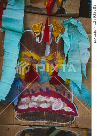 Colorful Mask Craft with Textured Paper Details Colorful Mask Craft with Textured Paper Details 128932285