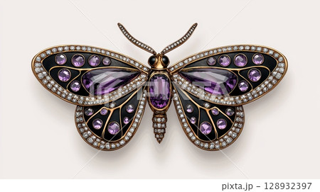 Beautiful Amethyst Butterfly Brooch with Intricate Design and Details 128932397