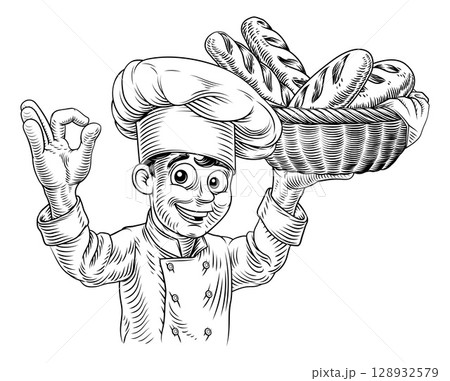 Chef Baker Bread Loaves Basket Bakery Illustration Chef Baker Bread Loaves Basket Bakery Illustration 128932579