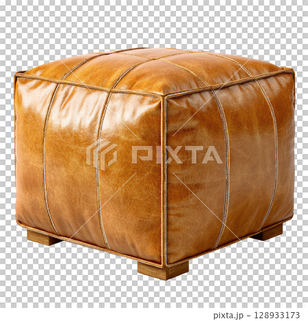 Stylish leather pouf in rich brown color, perfect for modern home decor and versatile seating arrangement Stylish leather pouf in rich brown color, perfect for modern home decor and versatile seating arrangement 128933173