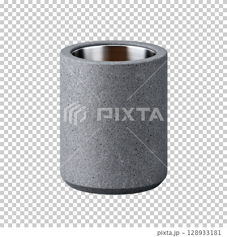 Elegant Gray Concrete Container with Stainless Steel Interior for Modern Home Decor and Organized Living Spaces 128933181