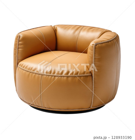 Stylish Leather Pouf in Warm Tan Color Ideal for Modern Living Room Decor and Comfortable Seating Solutions 128933190