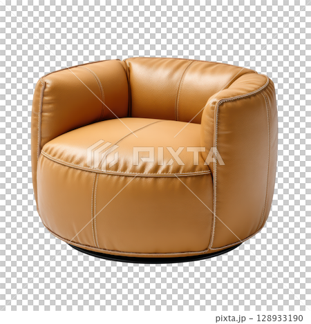 Stylish Leather Pouf in Warm Tan Color Ideal for Modern Living Room Decor and Comfortable Seating Solutions 128933190