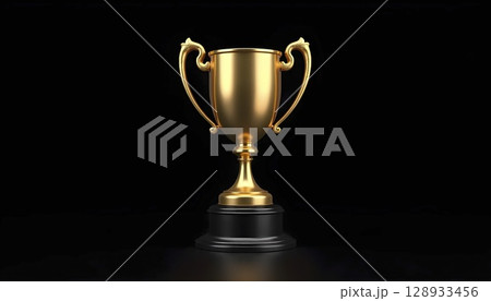 High Detail Trophy On Black Photo Background 128933456
