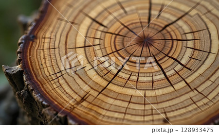 Textured Surface of Real Tree Rings Close-Up Textured Surface of Real Tree Rings Close-Up 128933475